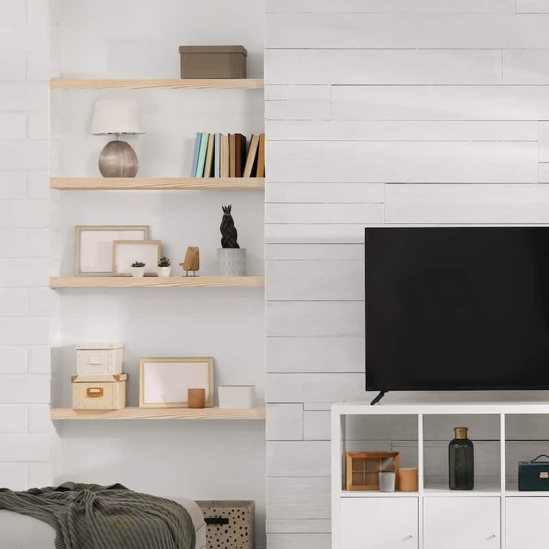 Solid Wood Floating Shelves for Wall - Long Wooden Wall-Mounted Shelves - 9” L X 35"W X 1.2” H