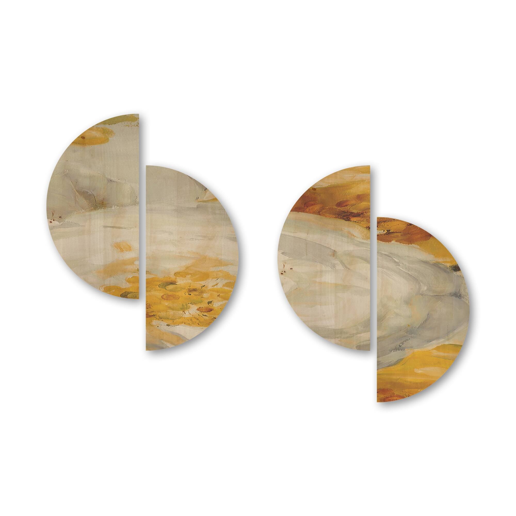 Designart 'Sunshine Yellow Flower I' Floral Wood Wall Art Set of 4 Half