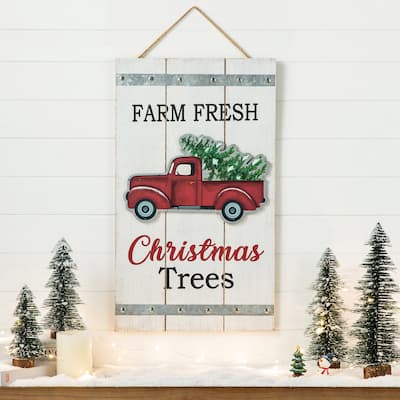 Glitzhome Wooden Christmas Elf Sweater or Truck Wall Hanging Sign Door Hanger