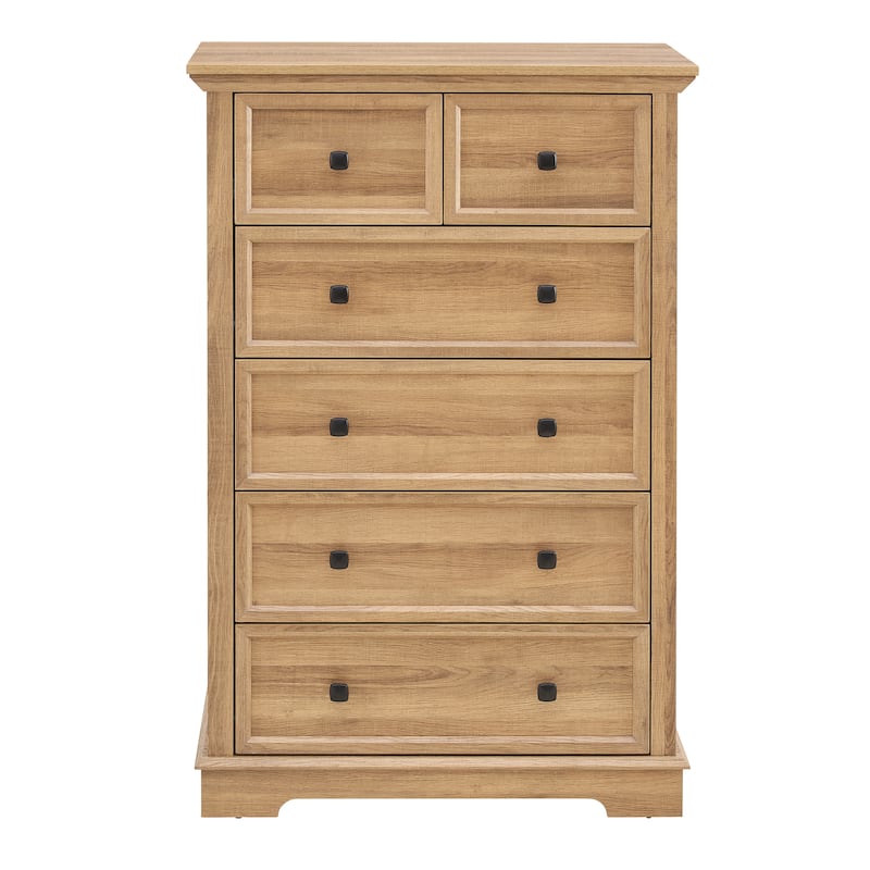 Oak 6-Drawer Dresser, Tall Chest of Drawers for Living Room Org