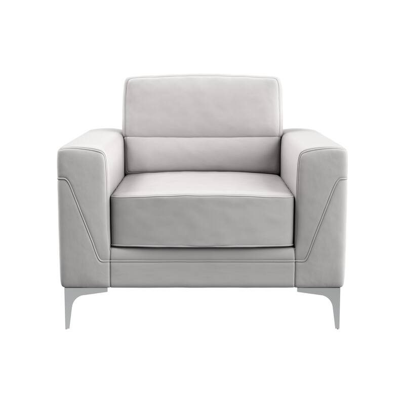 HomeRoots 35" Light Gray and Silver Faux Leather Arm Chair - 35.04 in. x 35.04 in. x 40.74 in.