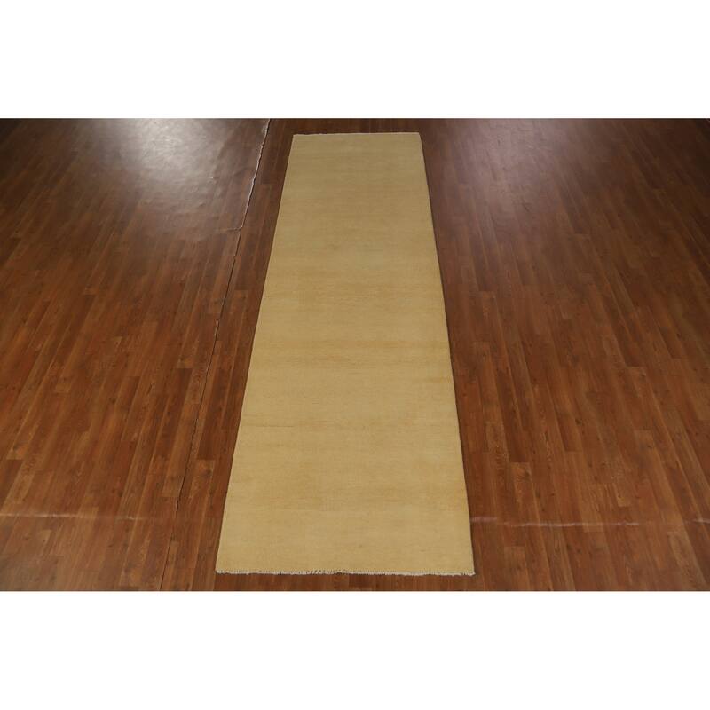 Hand Knotted Oriental 100% Wool Carpet Modern Solid Beige & Ivories Gabbeh Runner Rug - 10' 2'' X 3' 2''