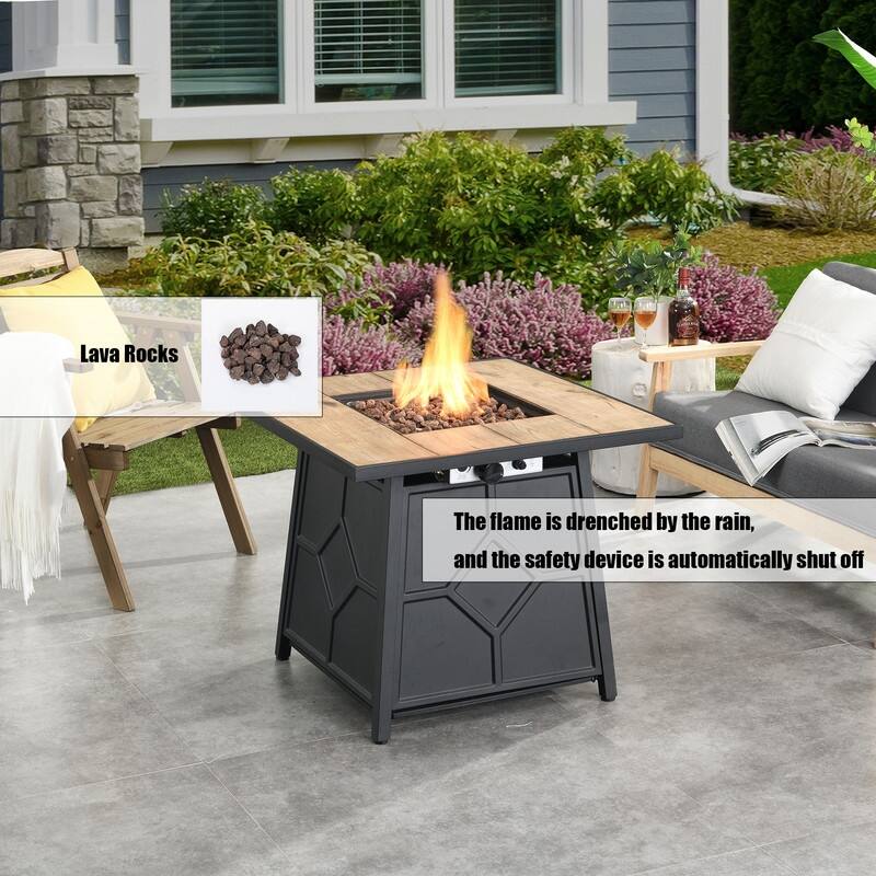 Fire Pit Table, 28-inch Square 40,000 BTU Auto-Ignition Propane Gas Firepit with Waterproof Cover