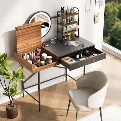 LED Vanity Table with Wireless Charging & Ample Storage