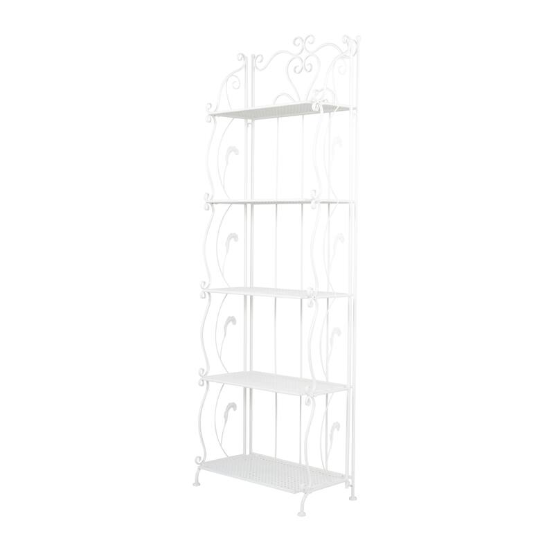 Metal Indoor Outdoor Tall Folding 5 Shelves Scroll Bakers Rack