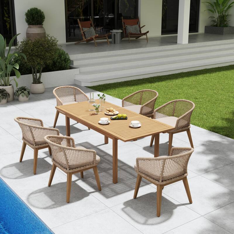 7 - Piece Outdoor Wood & Woven Rope Dining Set