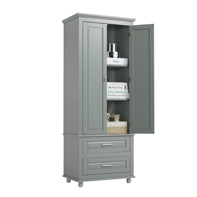 Modern Bathroom Cabinet Linen Tower Bathroom Organizer Pantry with 2 Drawers and 3 Adjustable Shelf for Bathroom