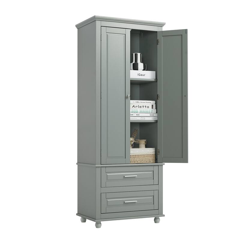 Tall Storage Cabinet With Two Drawers For Bathroom/Office