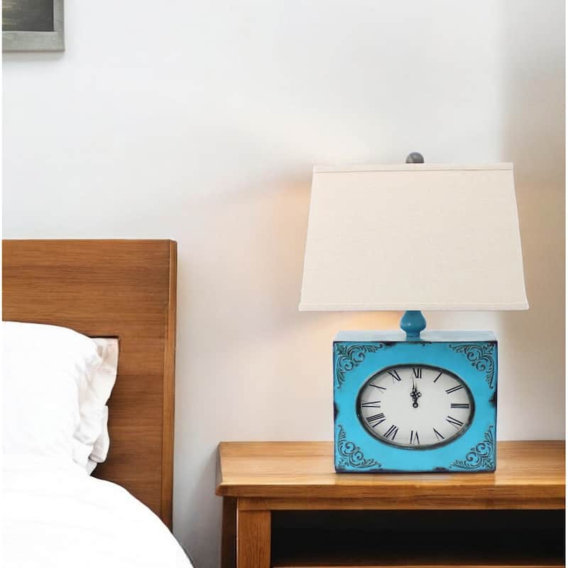 22" Metal Table Lamp with Beige Rectangular Shade and Traditional Design for Living Room or Bedroom - 22”H x 7”W x 7”D - Blue-Beige