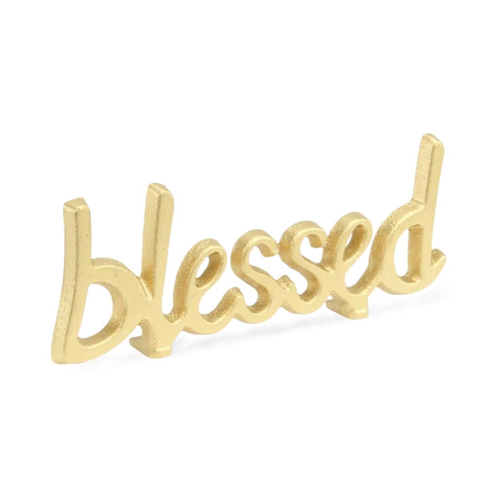 Roven Gold Cast Iron Calligraphic Blessed Table Decor