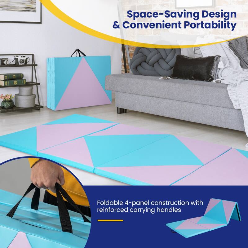 4-Panel Foldable Gymnastics Mat with Shock Absorbing Foam and Hook Loop Secure Connection - 120" x 48" x 2"