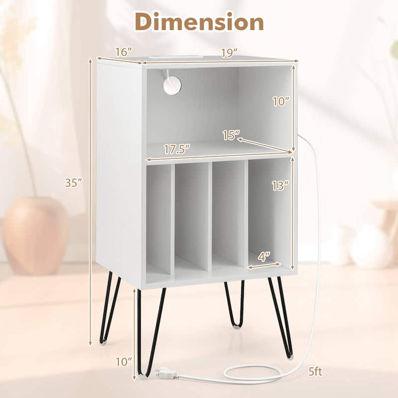 Costway 3-Tier Record Player Stand with Charging Station Shelf & 4 - 21'' x 18'' x 34''