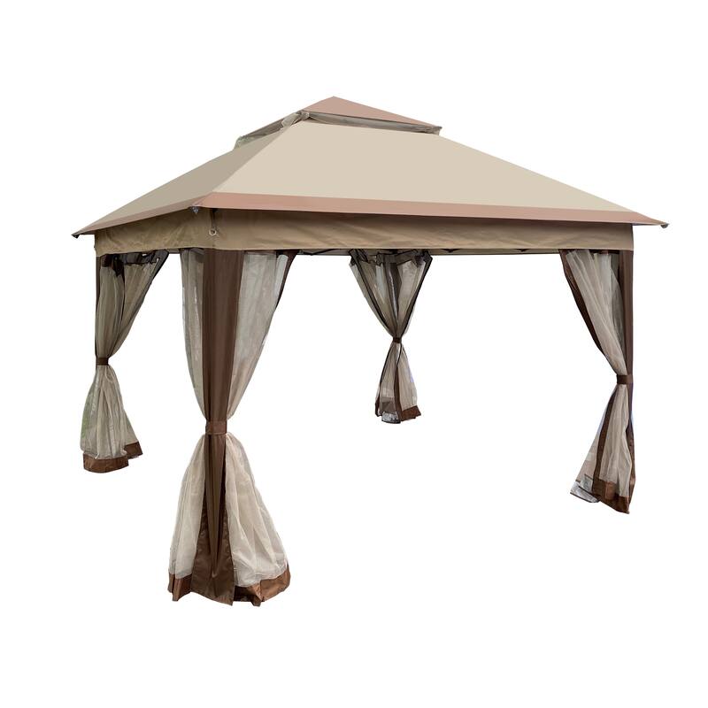 Outdoor Pop Up Gazebo with Removable Zipper Netting, 2-Tier Soft Top Event Tent Patio Shed, 11x 11 FT Heavy Duty Party Tent