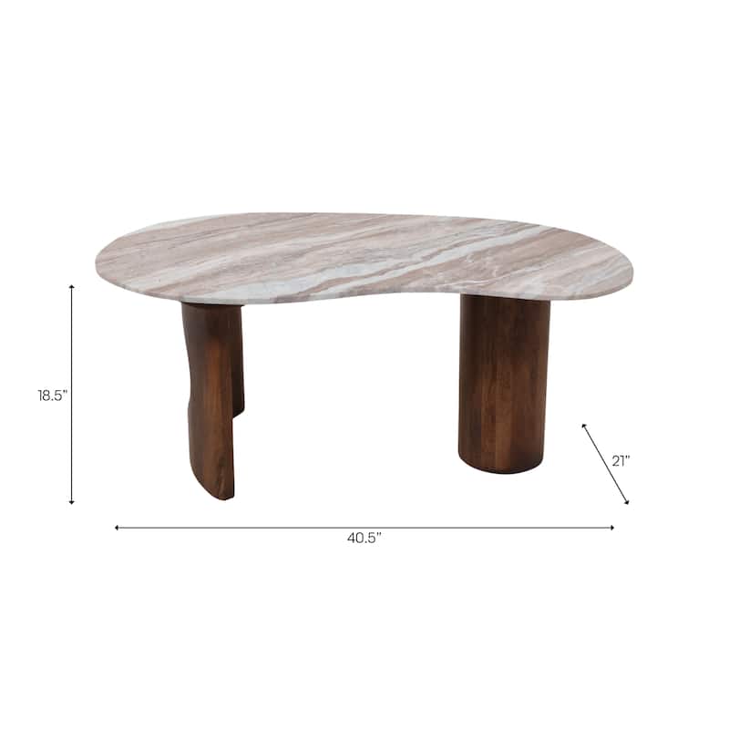 Wood Marble Coffee Table Modern Style Length Living Room - 18" Brown - 40.5" x 21" x 18.5"