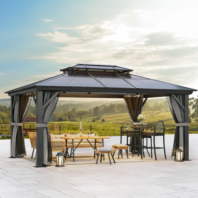 Outdoor Aluminum Canopy Gazebo - Black - 12*16 Ft