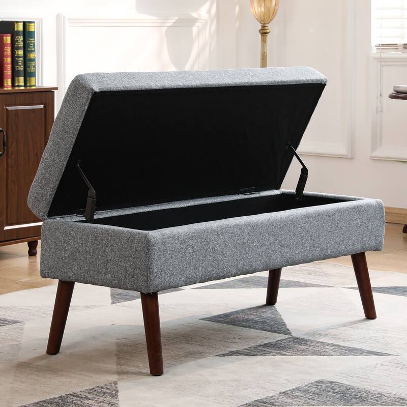 Storage Bench with Storage End of Bed Bench Entryway Bench Storage Ottoman Bench 43.7" W x 18.1" D Grey Linen Bench