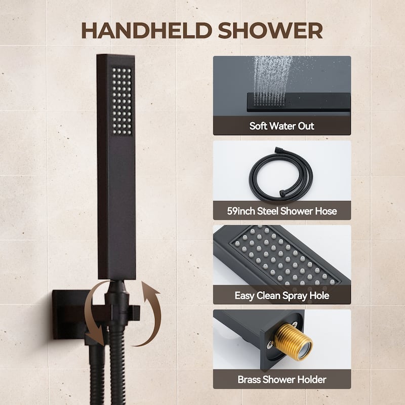 Pressure-Balanced 3-Spray 12 in. Wall Mount Shower System with Handheld Shower Head and 6 Body Jets - 12" x 12"
