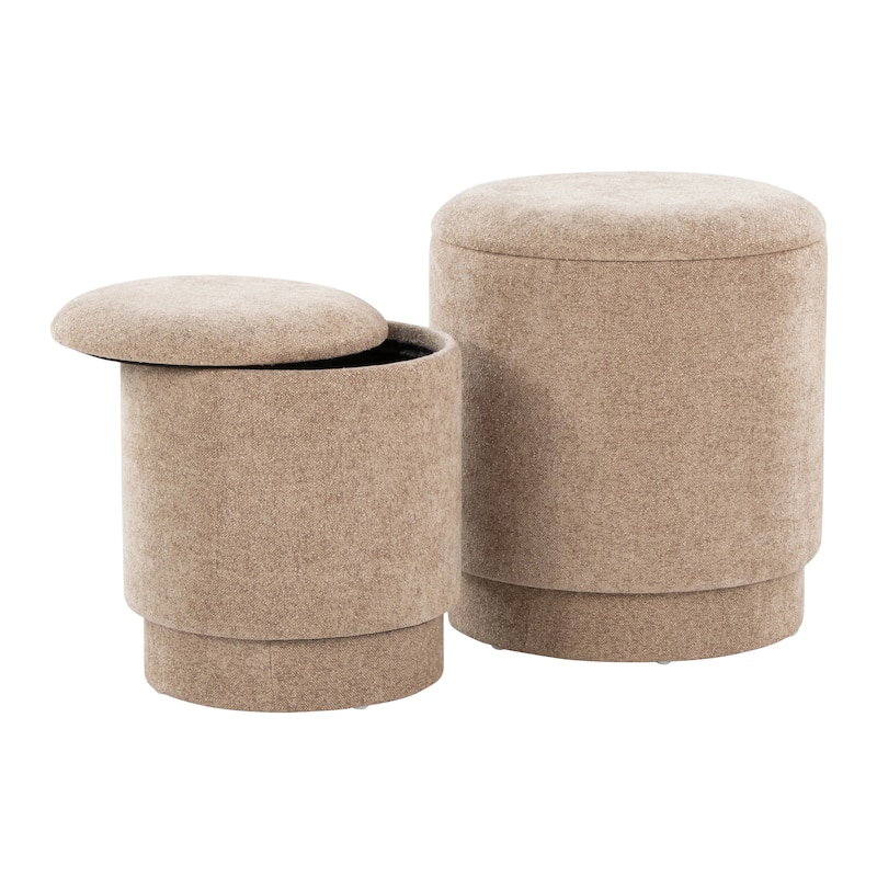Marla Upholstered Contemporary Ottoman Set in Fabric by LumiSource - Brown