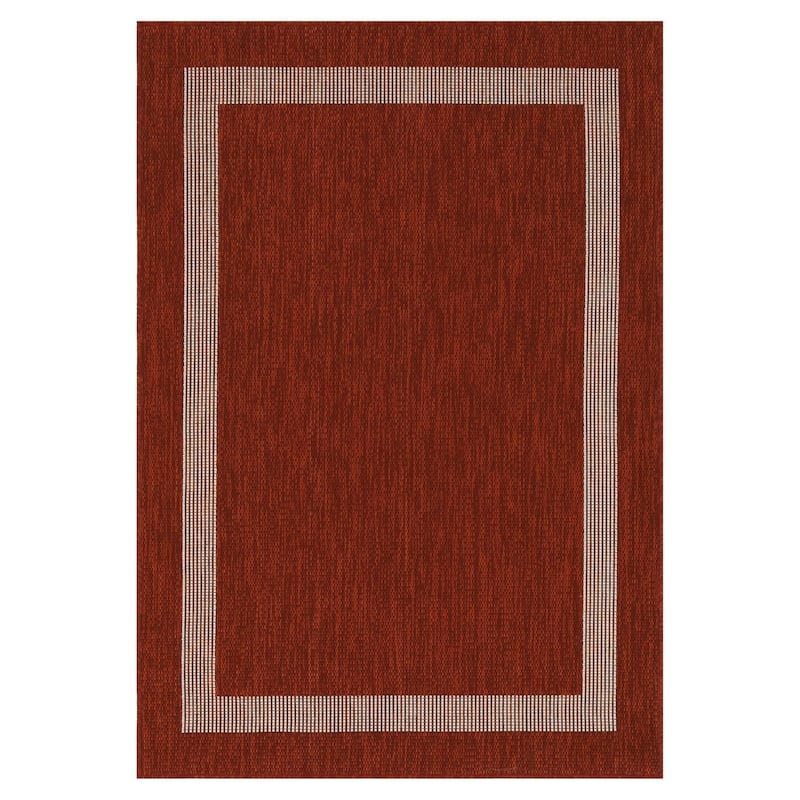 Indoor/Outdoor Area Rug/ Runner/ Doormat- Natural & Black & Red & Taupe Color -Machine Washable, Weather and UV Resistant-Azelia - 9'x12' - Red&Ivory