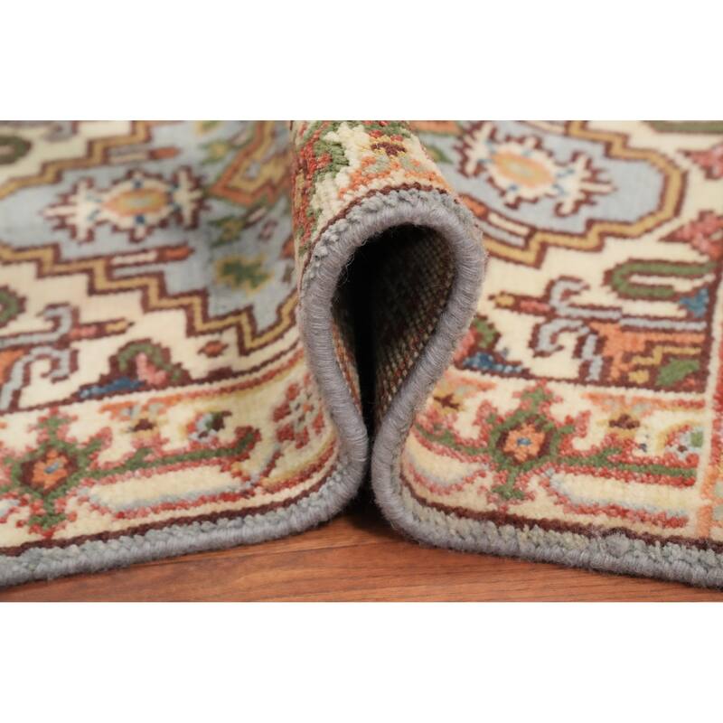 Hand Knotted Oriental 100% Wool Carpet Traditional Medallion Navy Blue & Blues Heriz (serapi) Area Rug - 3' 0'' X 2' 0''