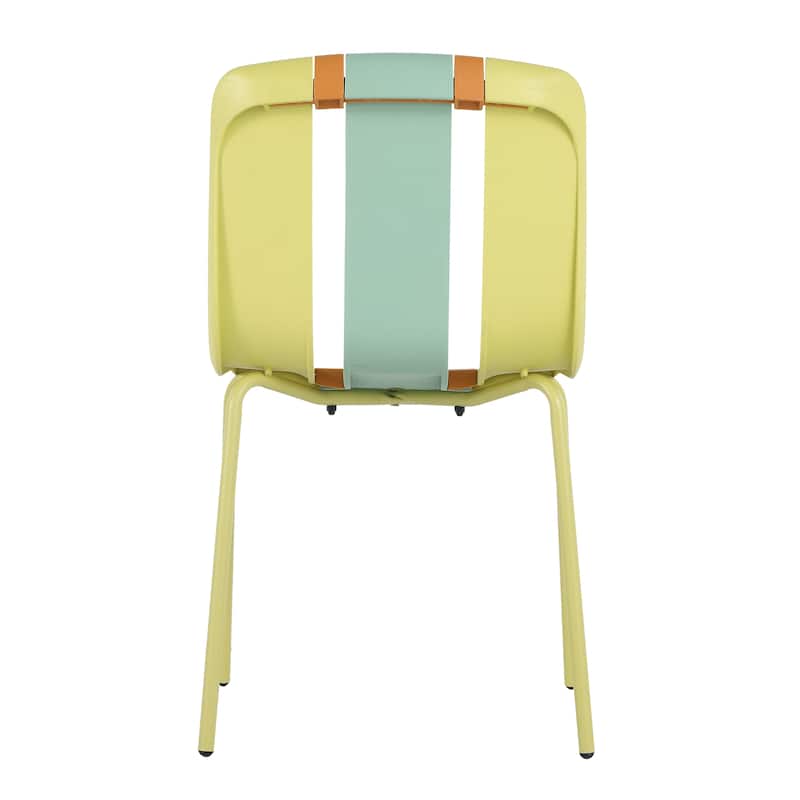 4-Pack Modern Striped Color Block Chairs -Indoor/Outdoor PP Plastic Seat & Sturdy Metal Legs-for Living Room, Balcony, Terrace
