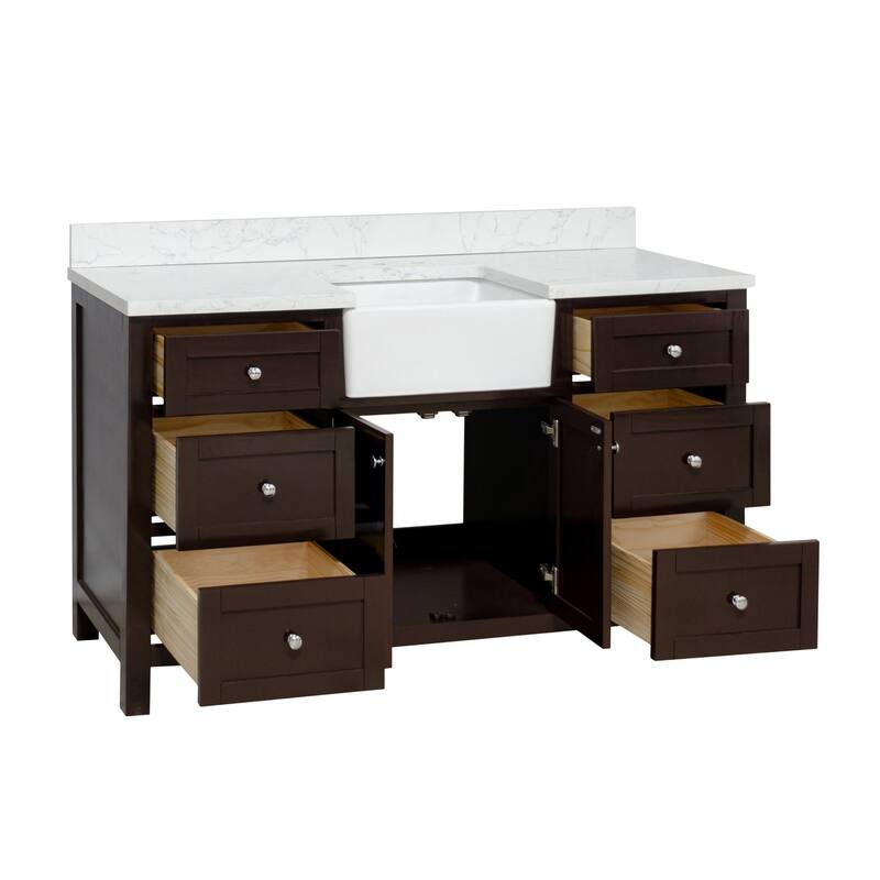 KitchenBathCollection Yorkshire 60" Single Farmhouse Vanity with Engineered Marble Top