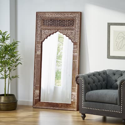 Upsata Traditional Handcrafted Mango Wood Carved Full Length Standing Mirror by Christopher Knight Home