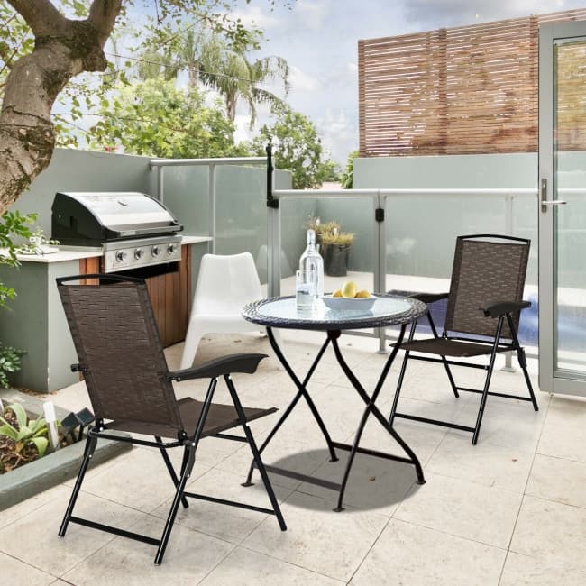 2 Pieces Folding Sling Chairs with Steel Armrests and Adjustable Back for Patio - 21" x 31" (W x H)