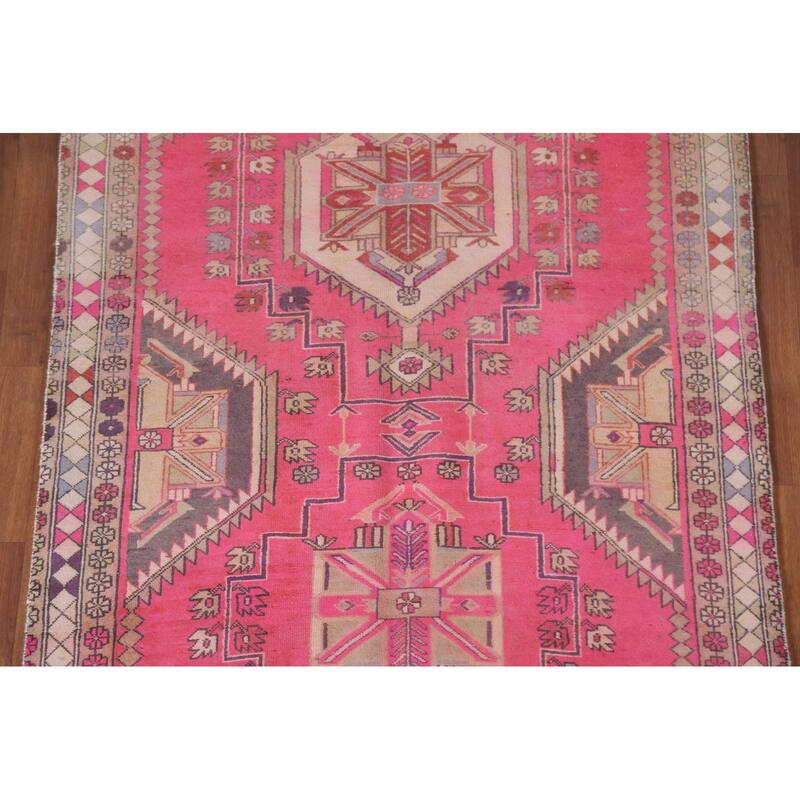 Hand Knotted Oriental 100% Wool Carpet Traditional Tribal Pink Ardebil Runner Rug - 9' 10'' X 4' 4''