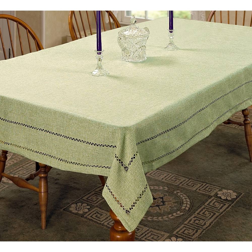 Violet Linen Hem Stitch Border Vintage Pattern Tablecloth