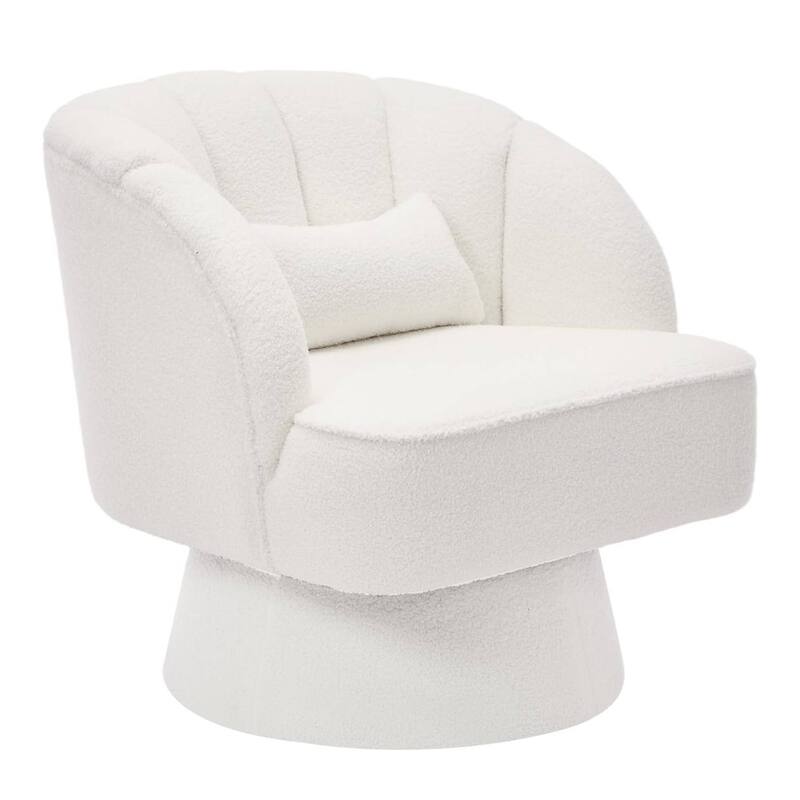 Velvet Upholstered 360° Swivel Accent Chair, Barrel Lounge Chair for Living, Bedroom Reading Nook - Beige