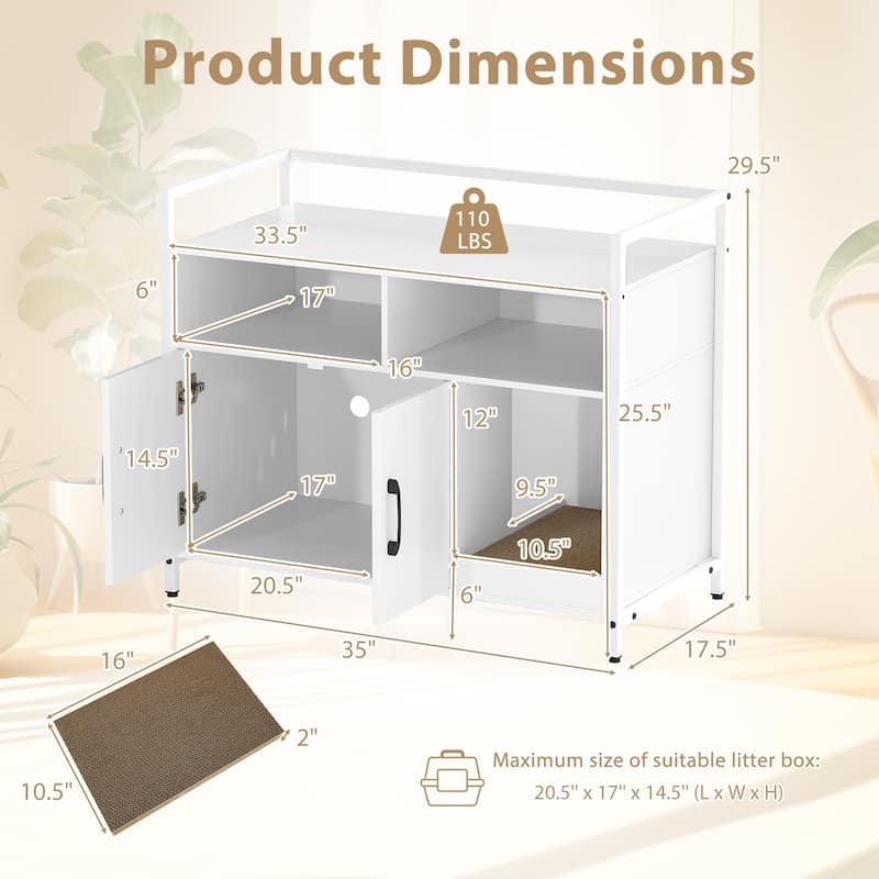 Gymax Cat Litter Box Enclosure w/ Storage Compartments Removable