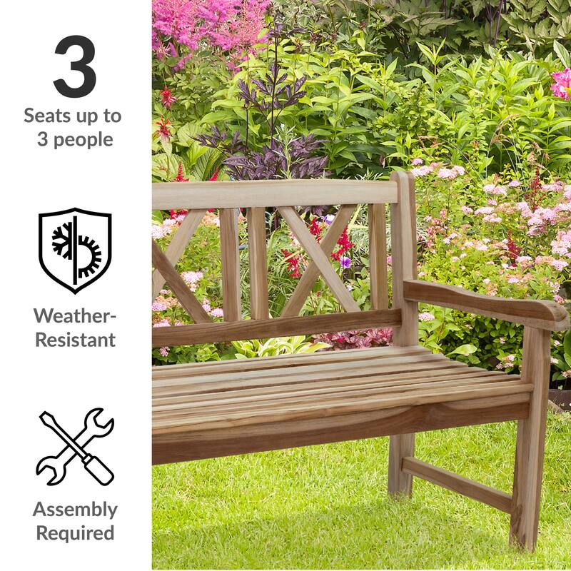 Sunnydaze 3-Person Teak Patio Bench for Outside
