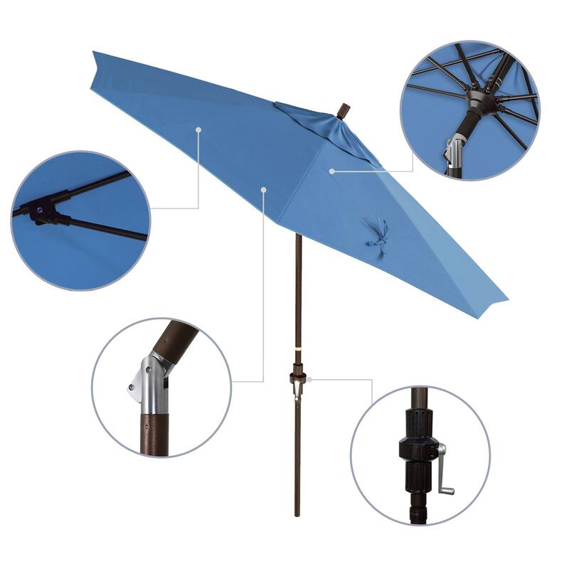 California Umbrella 9' Sun Master Series Patio Umbrella Bronze Aluminum Pole Fiberglass Ribs Crank Lift Collar Tilt Royal Blue