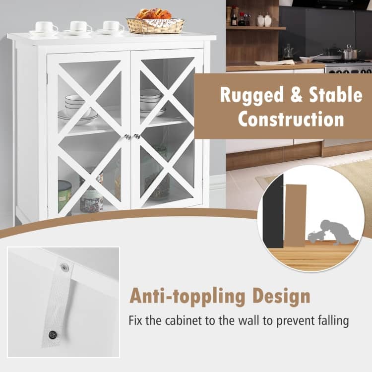 Buffet Cabinet with Tempered Glass Doors & Adjustable Shelves for Kitchen - 35.5" x 15.5" x 38" (L x W x H)