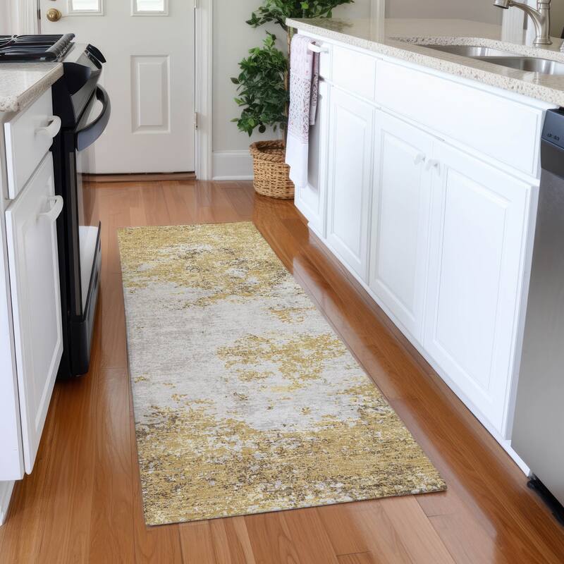 Premium Washable Super Soft Abstract Solid Mayfield Rug - Gold - 2'3" x 7'6"