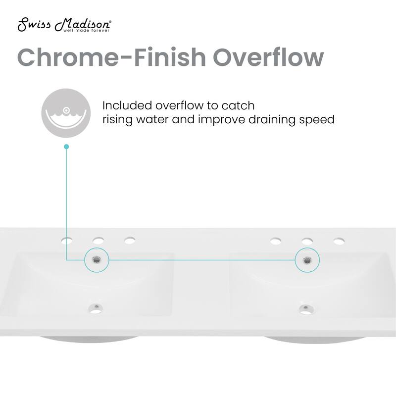 48" Ceramic Vanity Top Double Basins With 3 Holes