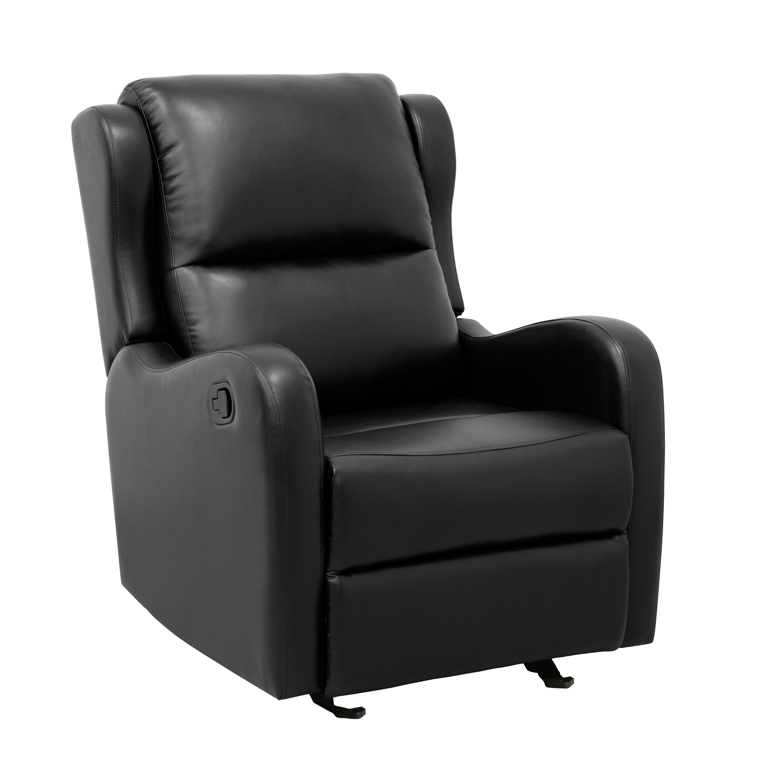 Benjara Kim 39 Inch Glider Manual Recliner Chair, Black Faux Leather, Solid Wood