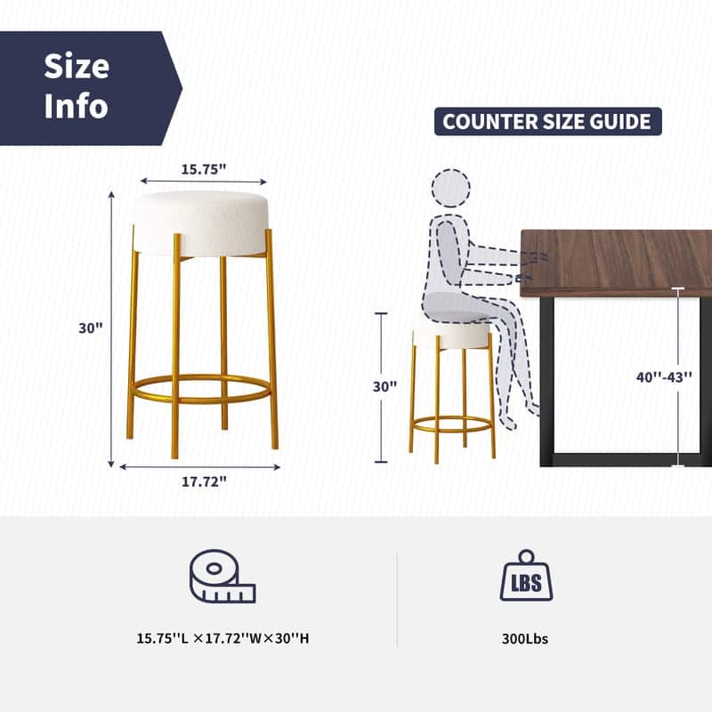 Mixoy 30"Counter Height Modern Backless Upholstered Kitchen Counter Bar Stools with Metal Base