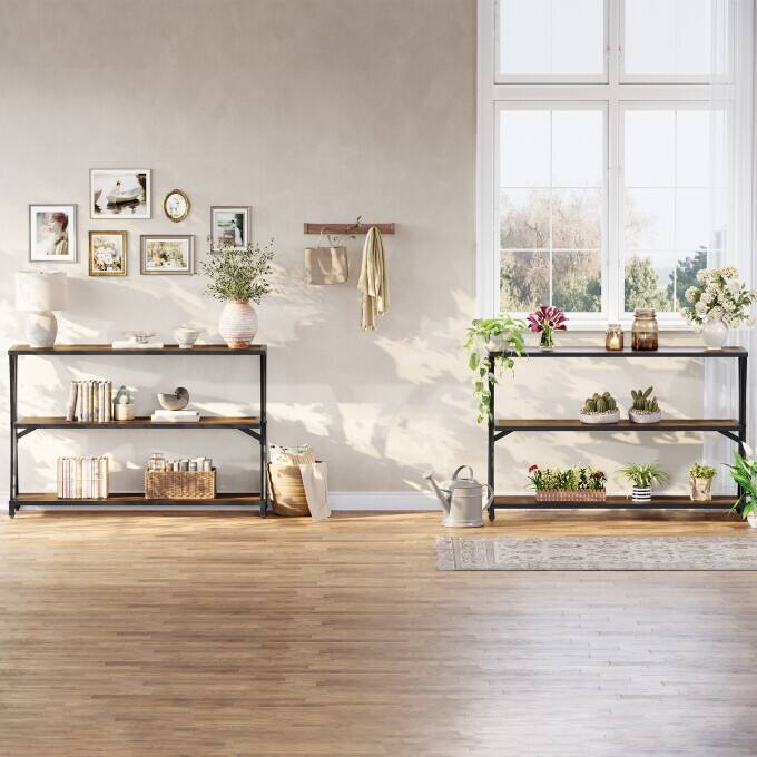 43" Small Console Table, Entryway Table With 3-Tier Storage Shelf