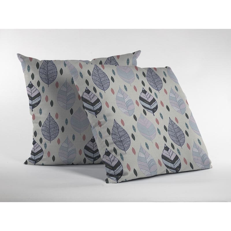 16" Cream Gray Leaves Suede Zippered Throw Pillow