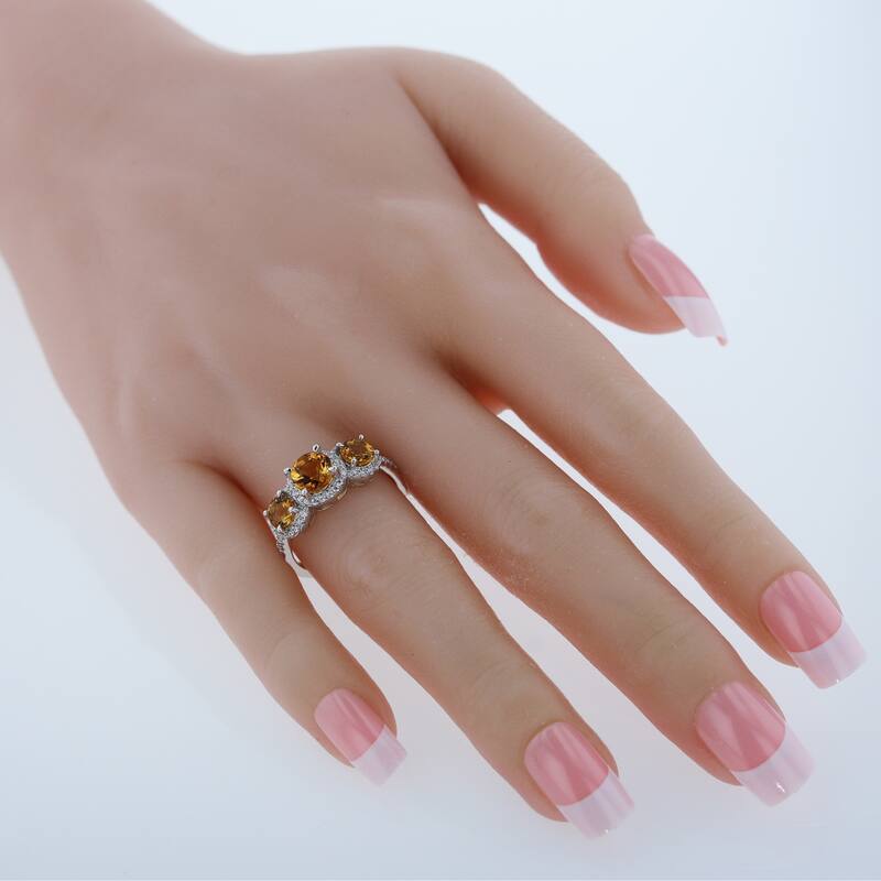 Sterling Silver 2 ct Citrine Halo Ring