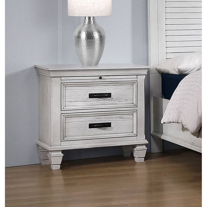 2 Drawers Wooden Nightstand, Antique White