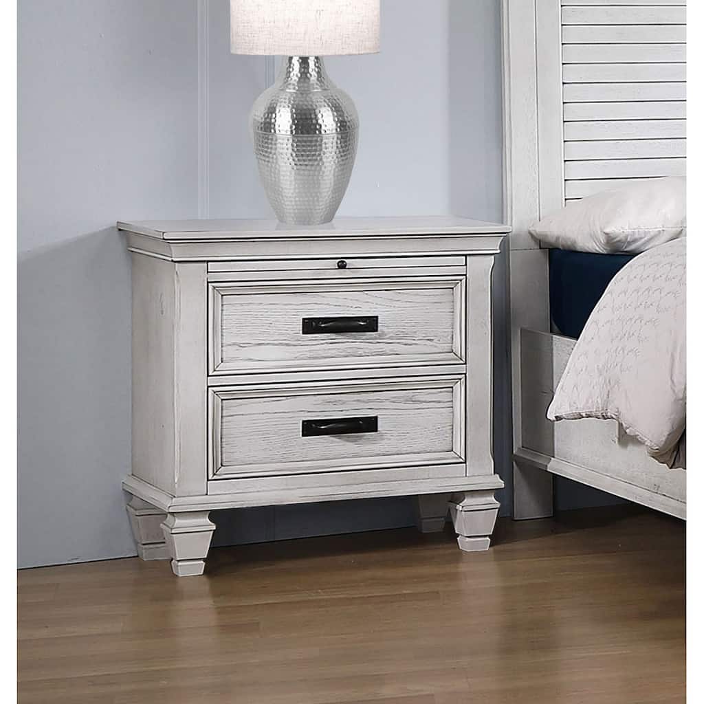 2 Drawers Wooden Nightstand, Antique White