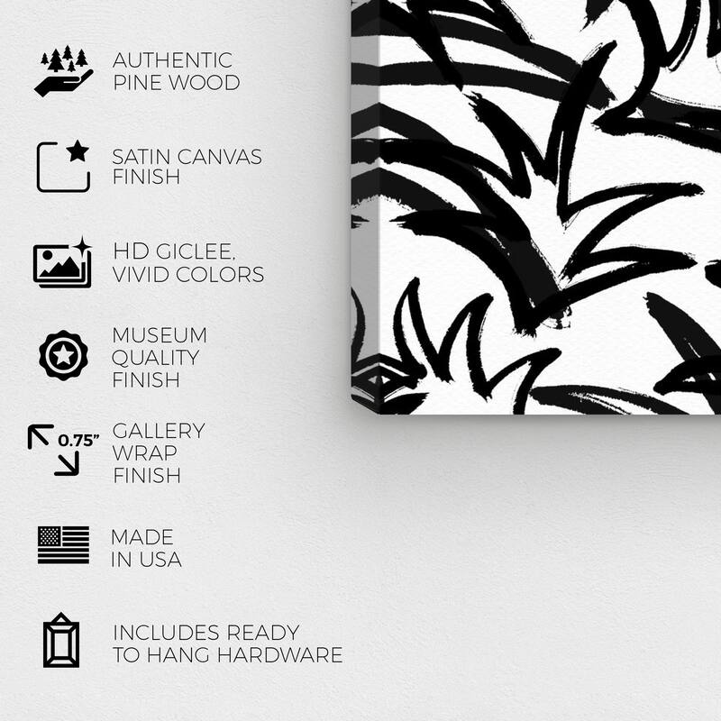 Wynwood Studio Canvas Floral and Botanical Pinapple Leaf Pattern Black and Modern & Contemporary Wall Art Canvas Print