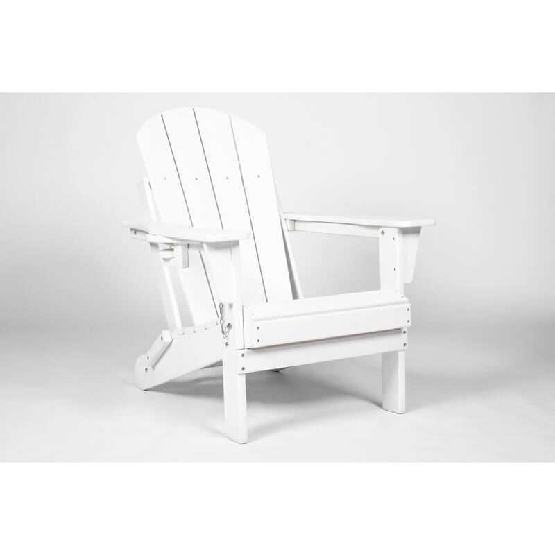 Adirondack Chair Set with Side Table, Folding Adirondack Chairs with Cup Holder, Outdoor Lounge Chairs, 3-Piece