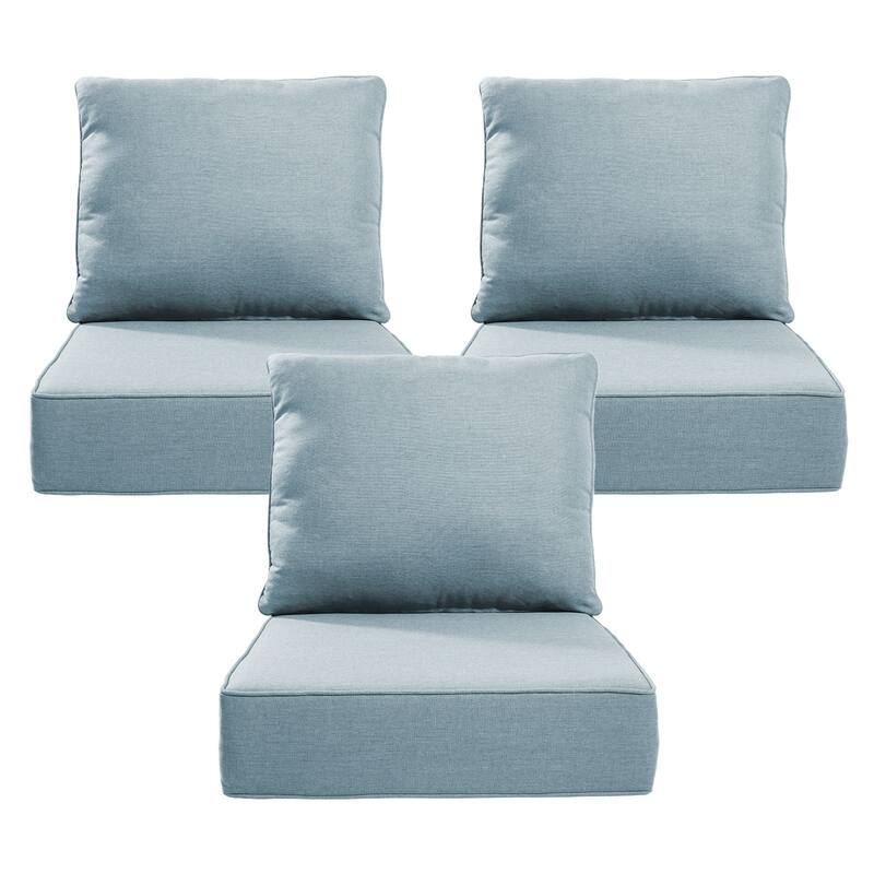 22" W x 24" D x 6" T Outdoor Lounge Chair Replacement Cushion Set Water and Fade Resistant - 3 Sets - Baby Blue