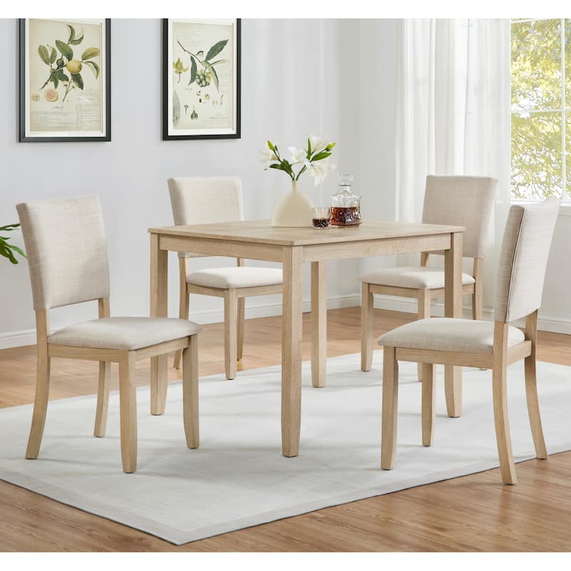 Modern 4 Person Dining Table Set with 4 Chairs, 5-piece Wooden Dining Table Set for Kitchen and Dining Room - Beige,Light Oak