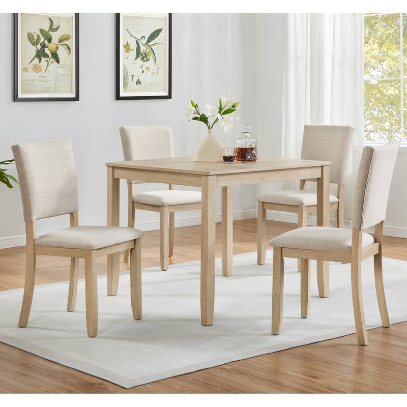 Modern Dining Table Set with Linen-Padded Seats and Backrests, for Living Rooms Kitchens, 4-Piece Set, Light Oak + Beige - Beige