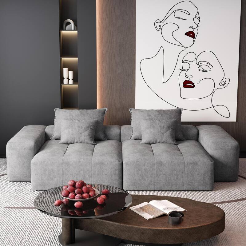 Oversized Modular Sectional Sofa w/ Armrest, Chenille Soft Cushion Sofa w/ 4 Pillows, 4 PCS DIY Combination Tufted Sofa